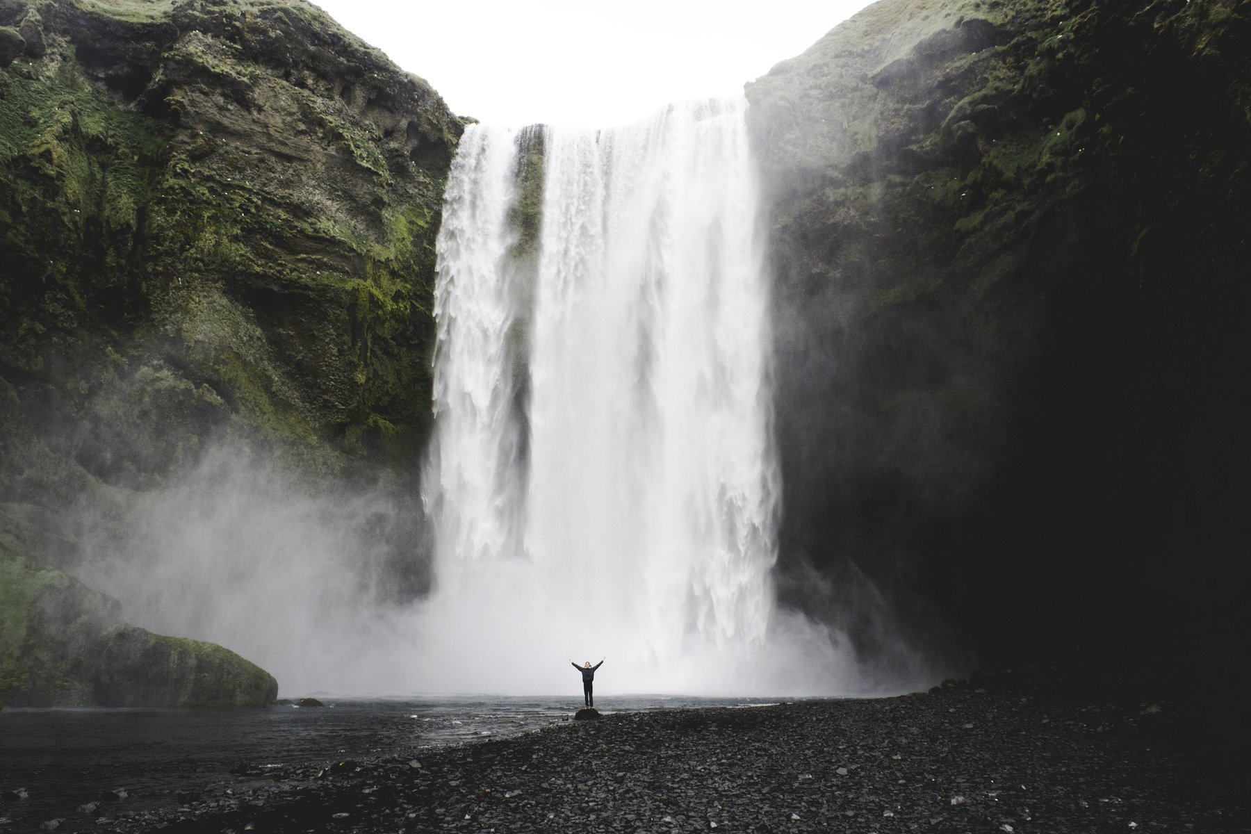 Man in front a Big Iceland Waterfall