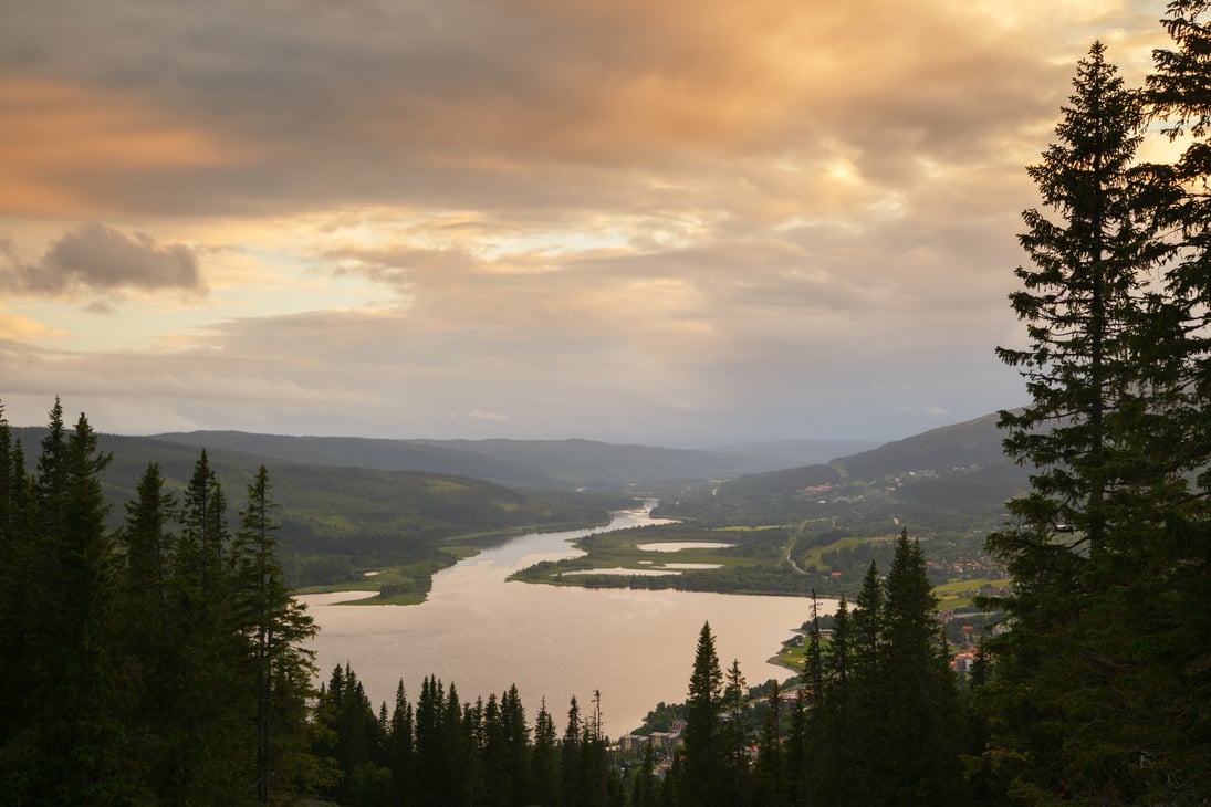 Sunset over lake in Åre, Sweden